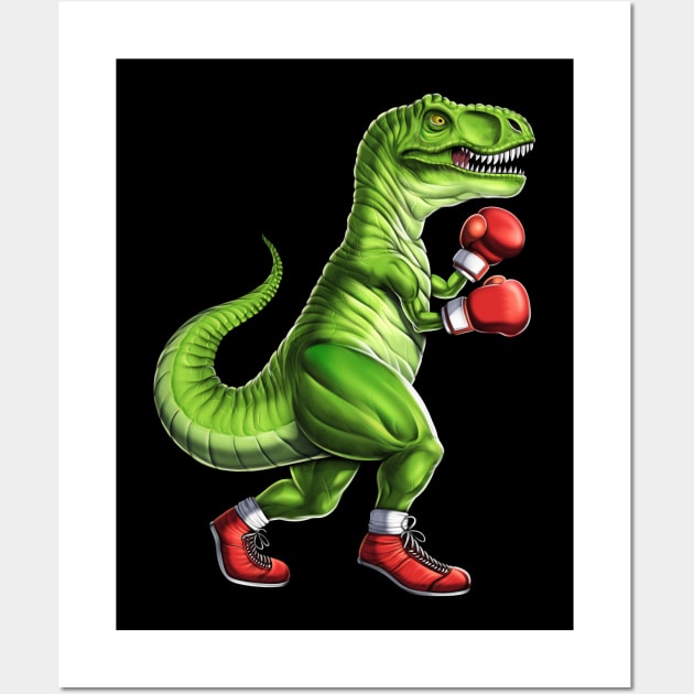 Boxing T-Rex Dinosaur Wall Art by underheaven